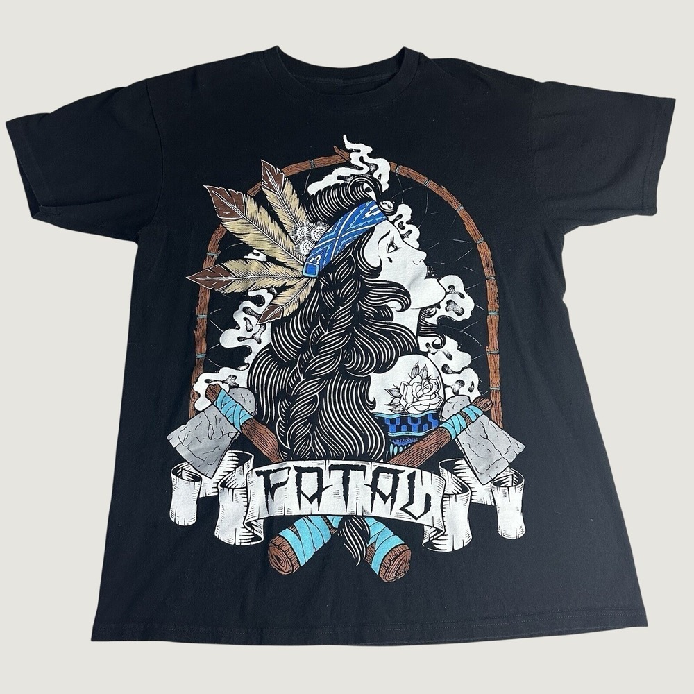 Fatal Clothing Graphic T-Shirt Mens Large Black Tattoo Art Native Inspired Tee